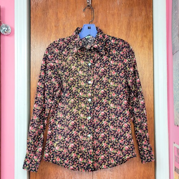 Vintage 70s Floral Print Button Down Shirt - Picture 4 of 7